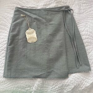 altar'd state light blue mini wrap skirt